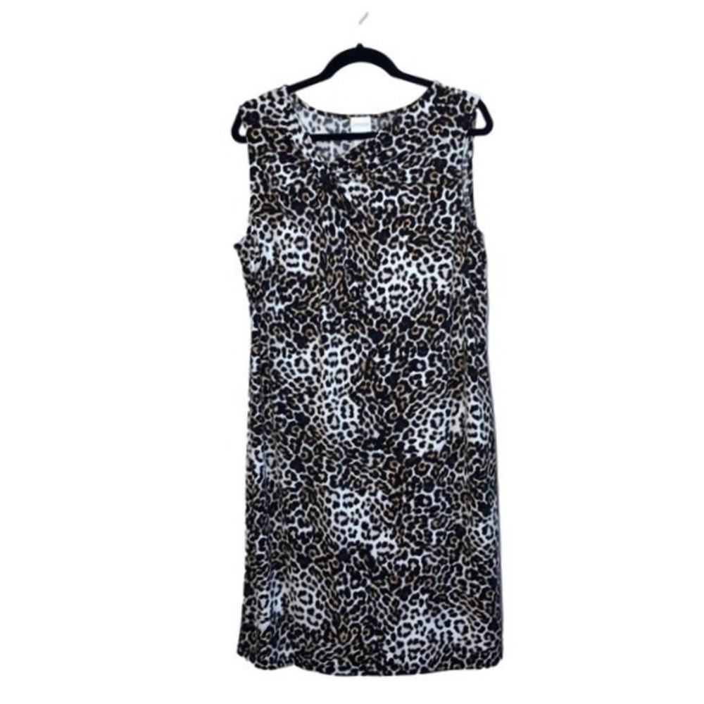 CHICO'S Women's Size XL Leopard Print Twisted Neckline Sleeveless Shift Dress